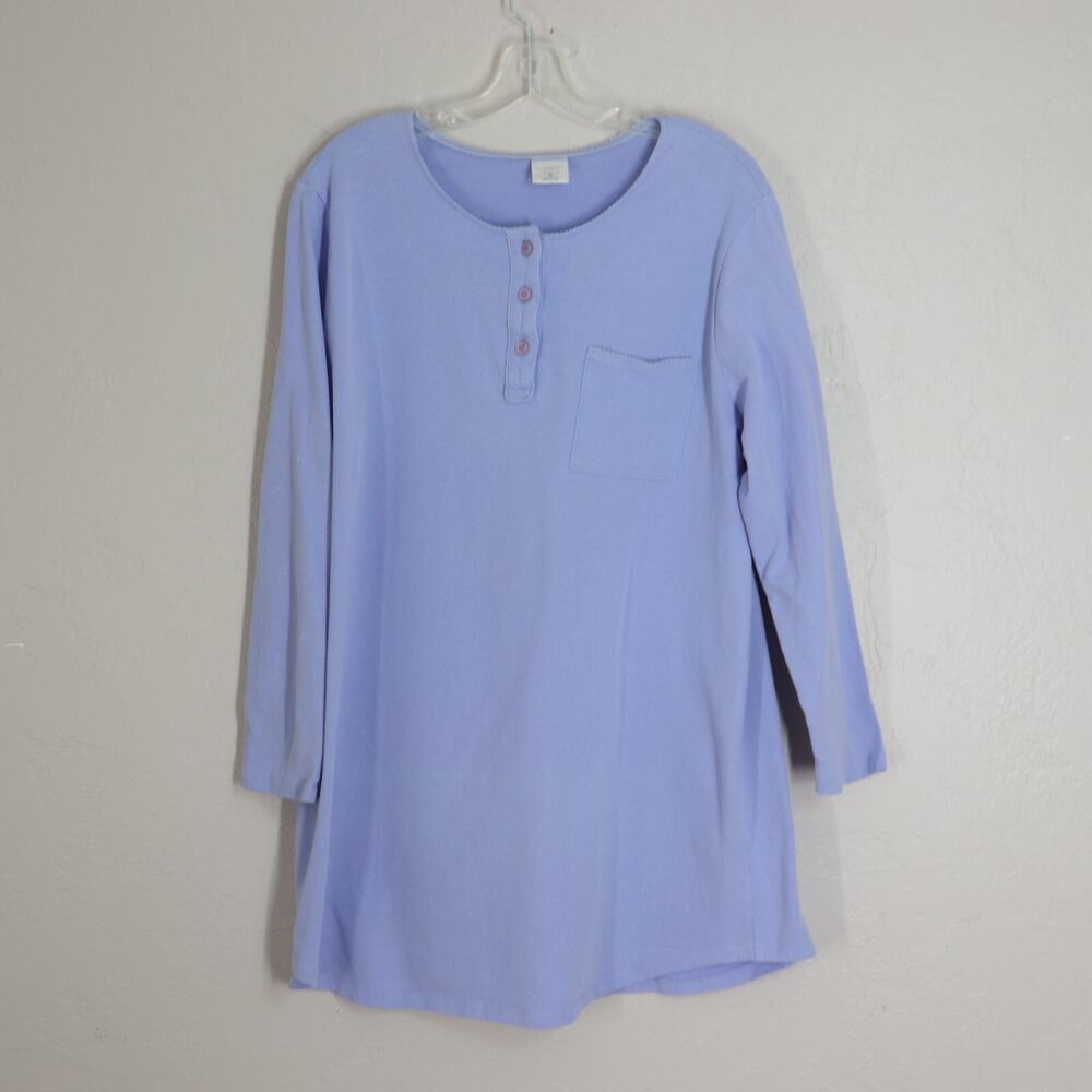 Cabernet Sleepwear Nightgow M Periwinkle Blue Cotton Lace Neckline 3/4 Sleeve